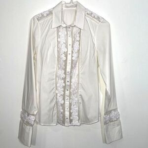 Anne Fontaine Sahra Button Down Embroidered Sheer Front Shirt - White 40